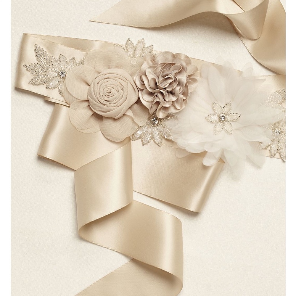 Champagne Floral Wedding Dress Sash